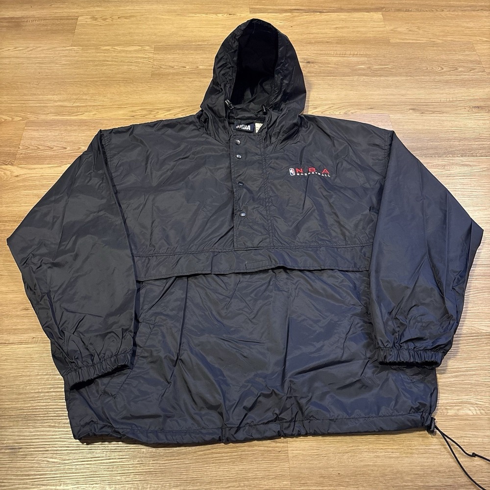 Vintage NBA Nylon Windbreaker Jacket Sz XXL Black 1/2-Zip Hooded Kangaroo Pouch